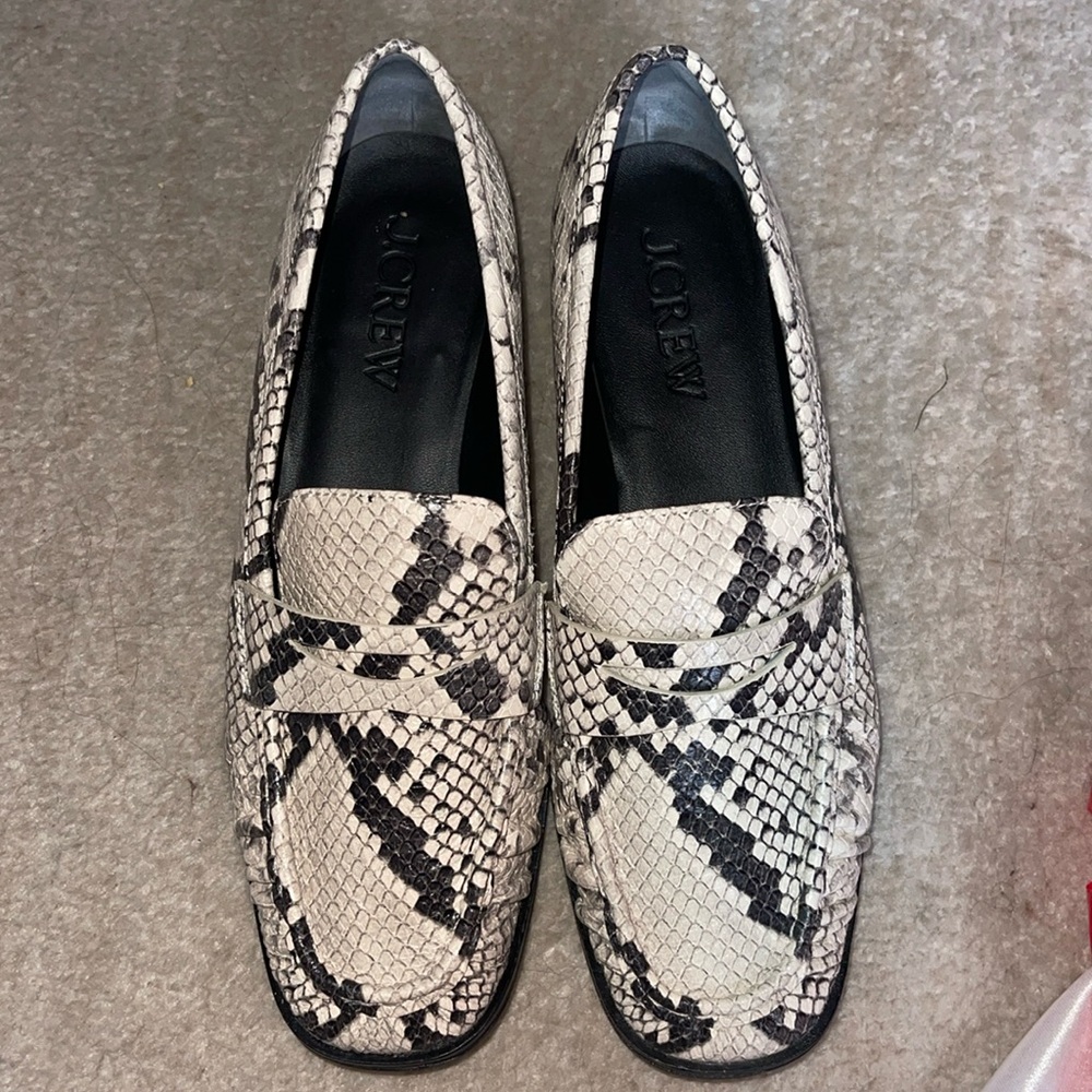 J. Crew Maison Ruched Snakeskin Loafers Italian Leather